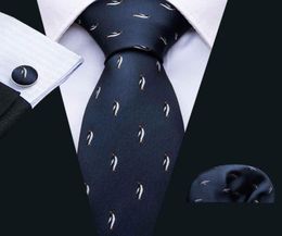 Luxury Mens Tie Dark Blue Tie With Cute Penguin Small Pattern Set Handkerchief and Cuffs Whole Business Wedding N50709714167