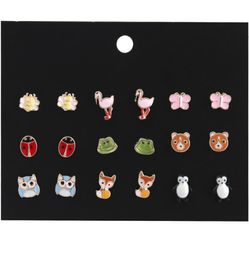 Kimter Cute Animals Hypoallergenic Stud Earrings Set Fashion Owl Ladybug Piercing Earring for Girls Women Accessories Gift Kids H35230028