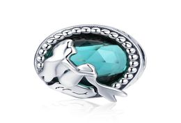 Large Blue Crystal Mermaid DIY Charm Beads Fit European Snap Charm Bracelet 100 Genuine 925 Sterling Silver2721170