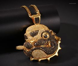 Hip Hop CZ Stone Paved Bling Iced Out Cool PPUPY Pug Dog Pendants Necklace for Men Rapper Jewellery Gold Color18714529