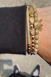 Bangle Luxury Jewellery Micro Inlays Diamonds Gold Ball Crown MEN Bracelets Hiphop Rock 3in 1 Bangles4934000