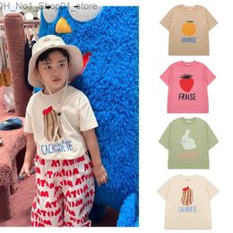 T-shirts Summer 2023 New Childrens Cotton Short-sleeved T-shirt Fits Comfortably Lemon Apple Pattern Baby Boys and Girls Top Q240218