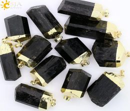 CSJA 1Pc Natural Black Tourmaline Ore Gems Raw Surface Stone Healing Reiki Bead Pendant Nunatak Energy Chakra Pendants for Men W8460515