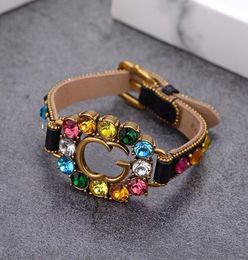 Luxury Designer Jewellery Women Bracelet Leather Watchband bracelet with diamond letter stamp Brass retro earrings and chains fashio5648628