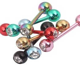 Tongue Jewellery T05 100pcslot mix 7 Colour stainless steel crystal tongue ring barbbell body piercing jewelry4231575