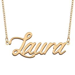 Laura nome colar para mulheres jóias de aço inoxidável banhado a ouro placa de identificação pingente femme mães amigos presente 240127