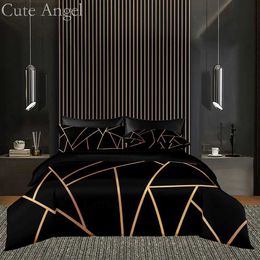 Bedding sets Gold Line Pattern Duvet Cover 220x240Minimal Style Black Bedding Quilt Cover Twin/Queen/King Size(No case) T240218