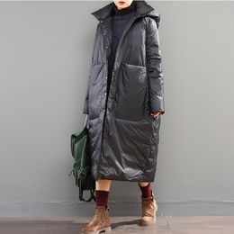 Winter New Women Fashionable Extended knee Length Warmth Thick Down Jacket Large Pocket No Wash Sequins Coat