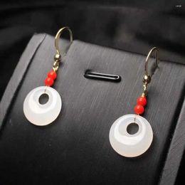 Dangle Earrings Fashion Natural Red Coral Beads White Chalcedony Ring Diy Aquaculture Women CARNIVAL VALENTINE'S DAY Hook Mother's