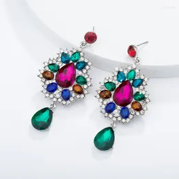 Dangle Earrings National Vintage Bohemian Zinc Alloy Hollow Flower Resin Rhinestone Drop Womens Accessories 2024