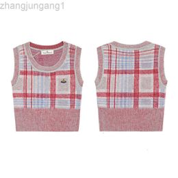24SS Designer Viviane Westwood Viviennewestwood Hoodie the Empress Dowager of the West Saturn Love Plaid Woven Bag Knitted Sweater Vest