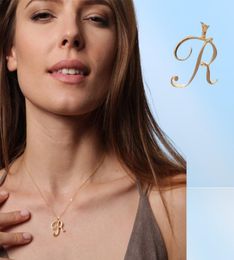 Minimalist Cursive Initial Alphabet R English pendant Necklace tiny word Letter monogram charm Metal Engagement friend woman mothe6858006