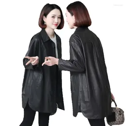Women's Leather High End Vegetable Tanned Sheep Casual Shirt Season Fashion Jacket For Women C