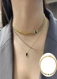 Pendant Necklaces Emerald Green Stone Charm Choker Necklace For Women Stylish Box Chain Adjustable Jewellery Gift Gold Colour Curb Cu9087281