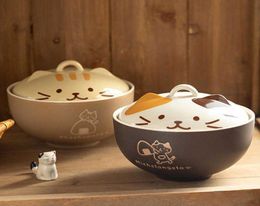 Cups Dishes Utensils 550ml Cartoon Cat Ceramic Soup Bowl With Lid Salad Fruit Bowl Office Worker Student Instant Noodle Bowl Kitch1997286