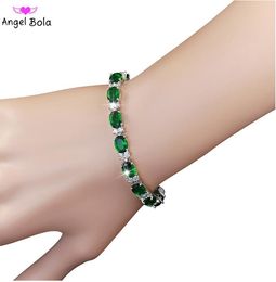 Luxury 925 Silver Emerald Gem Moissanite Diamond 1820cm Bracelet for Women Bangle Charm Fine Jewelrys Whole1243677