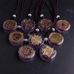 10Pcs Sri Yantra Eye of Horus Symbol Chakra Healing Amethyst Crystal Copper Resin Orgone Pendant Religious Orgonite Necklace EMF P2087755