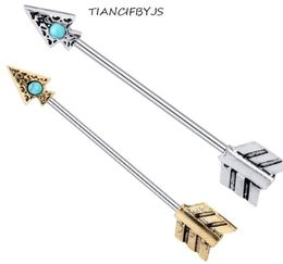 Opal Stone Arrow Piercing Industrial Barbell Body Jewellery Stainless Steel Ear Bar Tragus Earring 20pcs For Women Men3223658