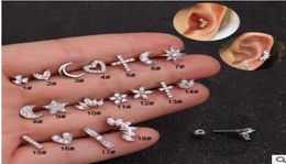 Piercing earrings jewelry stainless steel flower ear bone nail zircon screw earrings4684120