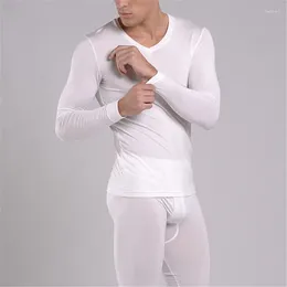 Men's Thermal Underwear Stretch Lycra V-neck Fitting And Tight Bottoming Suit Modal Autumn Clothes Two-piece Thin Set