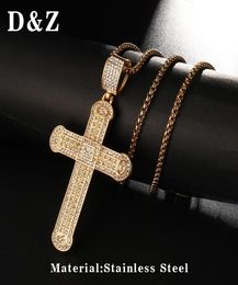 Pendant Necklaces DZ Full Bling Iced Out Crystal Large Cross Necklace Men 316L Stainless Steel Crucifix Jewelry9552955