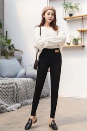 Women's Pants Tight Women Thickening Plush Trousers Elastic High Waist Solid Colour Long Slim Leggings For Winter