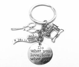 Do What You Love Alphabet Tag Sewing Machine Scissors Tape Measure Charm Keyring Designer Tailor Keychain Creative Couple Jewellery 4771204