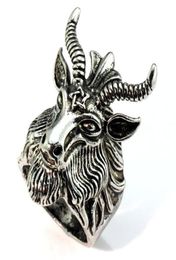 Whole- MMS Men Ring Jewellery Vine Satan Worship Baphomet Ram Aries Zodiac Sheep Goat Head Horn Biker Ring Wicca Star Baphomet Ring185w7902247