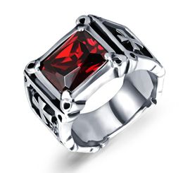 stainless steel ring gold cross punk mens factory retro inlaid ruby ring titanium steel mens ring 4706394452