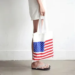 Shopping Bags 33 41cm High-Quality Women Men Handbags Canvas Tote Reusable Cotton Grocery Bag Large Capacity Eco American Flag