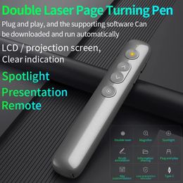 Double Laser Pointer Pen RF Wireless Presenter Remote Control Spotlight Magnifier Turn Page PPT Clicker for Techer Meeting 240119