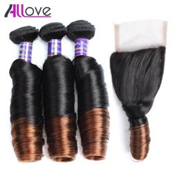 10A Brazilian Spring Curl Ombre T1B4 3Bundles With Closure Peruvian Virgin Hair Malaysian Spring Curl Indian Human Hair Bundles W93063486