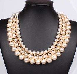 Trendy Classic Statement Necklace Multi Strand 3 Layers Pearl Beaded Necklaces Fashion Women Statement Choker Necklace Jewelry8975610