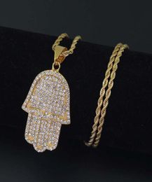 hip hop Hand of Fatima pendant necklaces for men diamonds Hamsa Amulet luxury necklace Stainless steel Cuban chains Religion jewel5385343