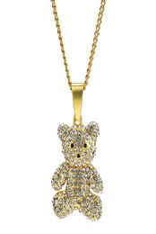 Men Women Charm Gold Silver Bear Pendant Necklace Rhinestone Iced Out Fashion Hip Hop Jewelry Stainless Steel Long Chain Punk Desi5053519