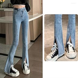 Women's Jeans Fashion Split Hem High Waisted Woman Casual Streetwear Lim-Fit Denim Trousers Female Girls Vintage Bell-bottoms VA1273