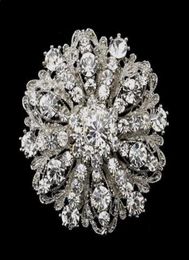 2 Inch Vintage Style Rhodium Silver Tone Large Size Flower Rhinestone Diamante Crystal Brooch for Women1579244