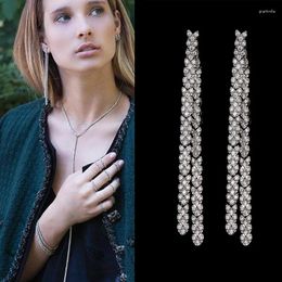 Dangle Earrings JY Fashion Marquise CZ Cubic Zircon Long Tassel For Women Bride Elegant Simple Two Lines Wedding Drop E482