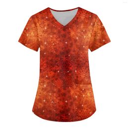 Women's T Shirts Fashion Christmas Scrubs Tops Uniforms Pocket Short Sleeve Blouse V-neck Uniform T-shirts Tees