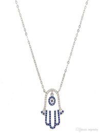 2019 Lucky Turkish evil eye hamsa hand necklace delicate chain pave blue cz pendant necklaces 100 925 sterling silver jewelry286d5779770