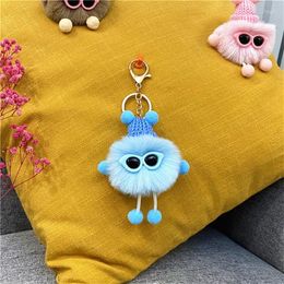 Keychains Fashion Cute Mini Faux Rex Fur Ball Doll KeyChain Women Bag Key Chain Men Car Keyring Wedding Trinket Girl Party Gift