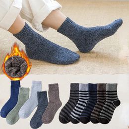 Men's Socks SocksMen's Winter Plush Thickened And Warm Loop Socks:Retro Parallel Thread Towel Socks:Medium Tube Floor Cotton