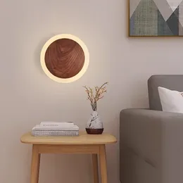 Wall Lamp Nordic LED Walnut Lamps Indoor Lighting Mounted Bedroom Living Room El Hallway Acrylic Shades