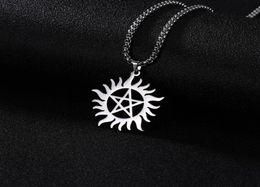 Skyrim Stainless Steel Shining Sun Pentagram Pendant Necklace supernatural Dean Statement Box Chain Necklaces Jewellery for Men8886665