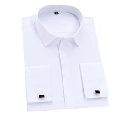 Men039s French Cuff Dress Shirts Long Sleeve Social Work Business Noniron Formal Men Solid White Shirt With Cufflinks1780639