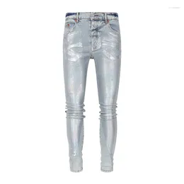 Men's Jeans Men's 2024 Arrival Fashion Street Black Skinny Distressed Unique Design Paint Light Blue Denim Pants For Men