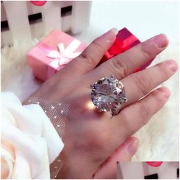 Wedding Rings 20Mm Artificial Crystal Super Large Ring Props Engagement Pography Anniversary Birthday Gift Cosplay Accessories Drop Dhzty