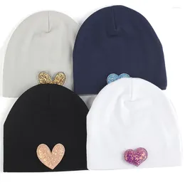 Berets 2024 Autumn Winter Warm Cotton Baby Hat Girl Boy Toddler Infant Kids Cap Solid Color With Love Beanies Accessories