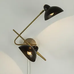 Wall Lamp Light Plug In Sconces Black And Gold Swing Arms For Living Room Bedroom Bedside With Cord