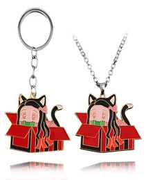 Anime Animation Demon Kimetsu No Yaiba Kamado Nezuko Alloy Keychains Keychain Key Chain Necklace Pendant Accessories7531966